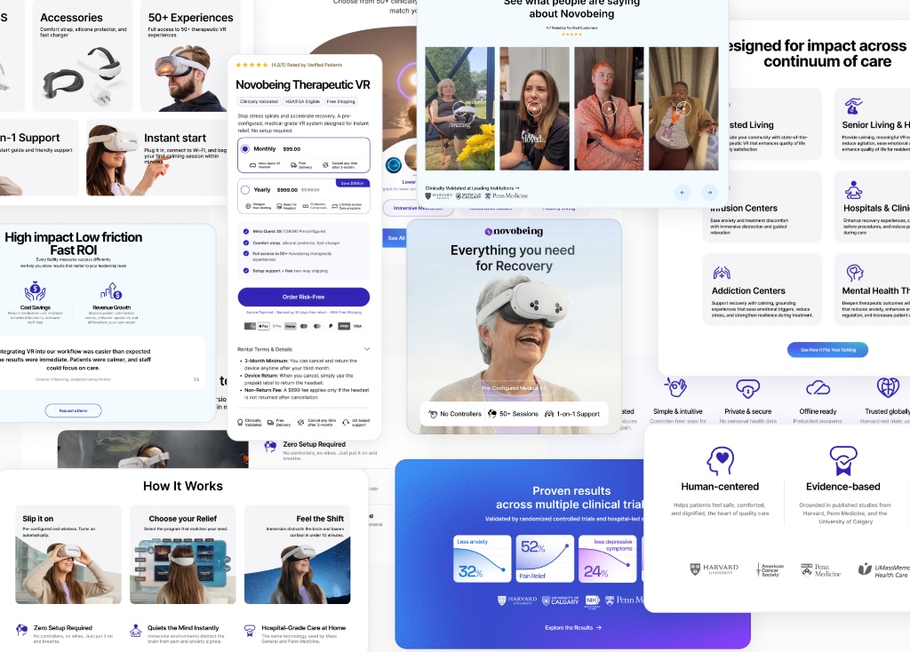 Novobeing mobile and desktop conversion design system with clear purchase path and trust elements
